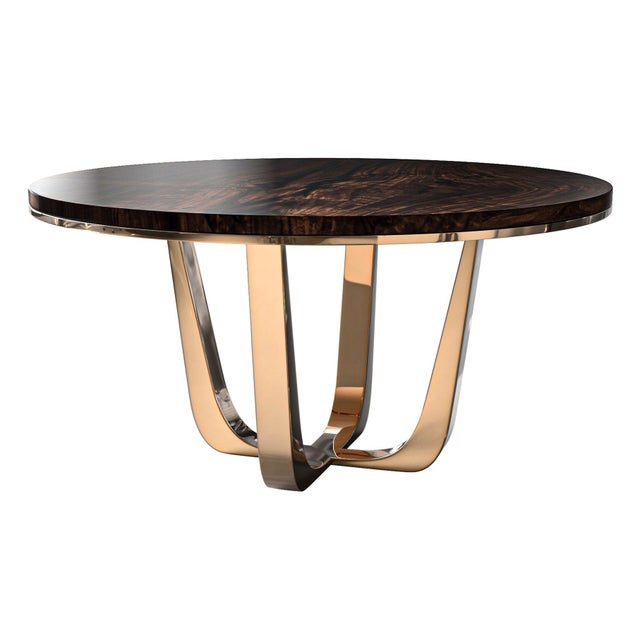 Art Deco "Safari" Round Table With Bronze and Walnut Top, Handmade For Sale - Image 3 of 5