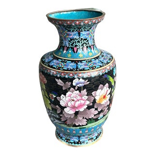 Vintage Large Chinese Floral Cloisonne Vase For Sale