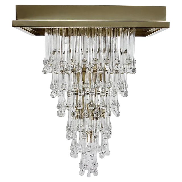Large Glass and Brass Chandelier, Italy, 1970s For Sale