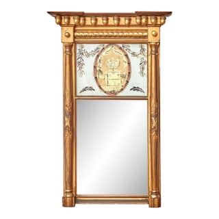Federal Giltwood Mirror With Reverse-Painted Tablet, Washington Motif For Sale