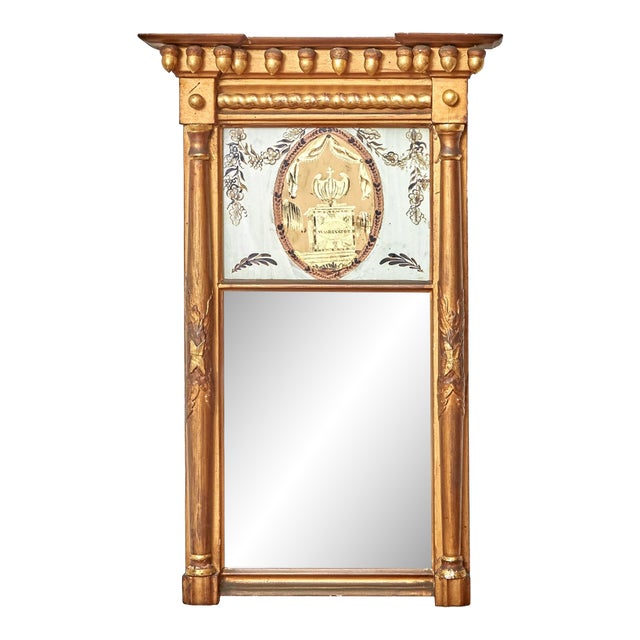 Federal Giltwood Mirror With Reverse-Painted Tablet, Washington Motif For Sale
