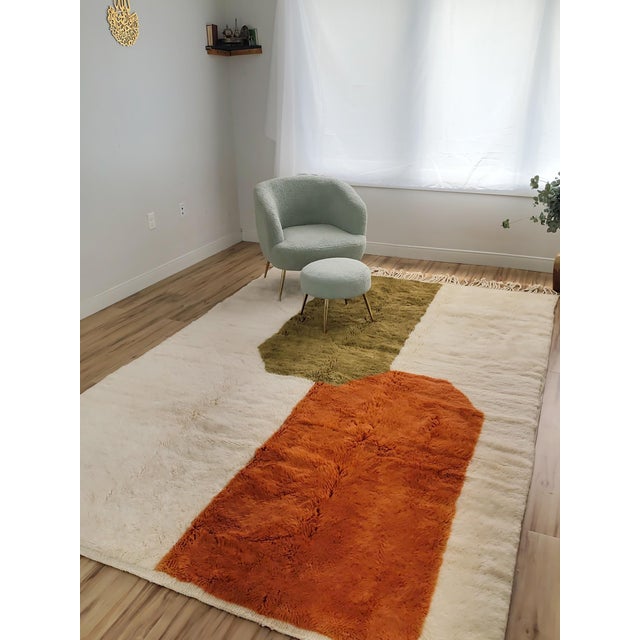 Contemporary Orange Green Color Block Wool Moroccan Rug For Sale In Boston - Image 6 of 18