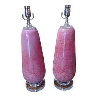 Pair of Vintgae Pink and Gold Murano Style Table Lamps For Sale
