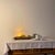 Mid-Century Modern c.1980s Chinoiserie Reclaimed Wood Wave Lamp — Ceramic Bowl Sculptural Light For Sale - Image 3 of 6