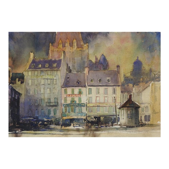 Early 20th Century Cityscape Watercolor Painting For Sale