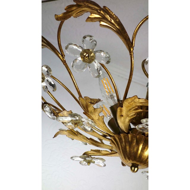 Italian Banci Chandelier in Gilded Metal with Crystal Flower from Banci Firenze, 1950s For Sale - Image 9 of 11