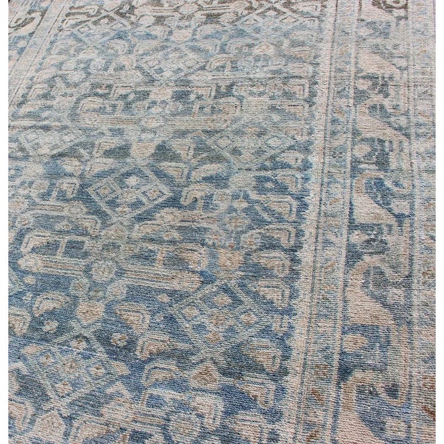 Long Antique Persian Malayer Runner With All Over Herati Design in Soft Blue For Sale - Image 10 of 13
