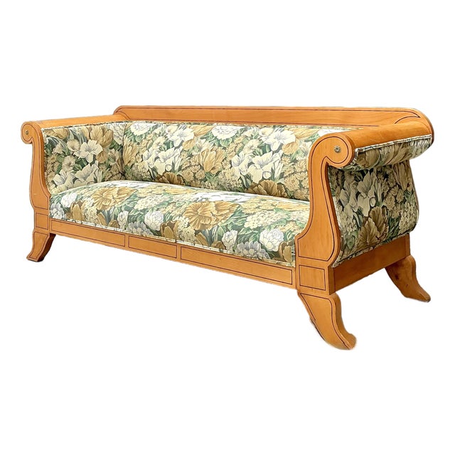 Vintage Biedermeier Sofa in Dorothy Draper Floral Tapestry For Sale