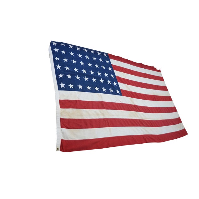 American Large Mid Century Cotton 48 Star United States American Flag 54" X 84" For Sale - Image 3 of 13