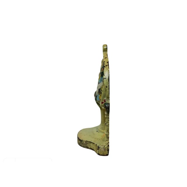 American Early 20th Century Petite Painted Cast Iron Flower Basket Doorstop For Sale - Image 3 of 7