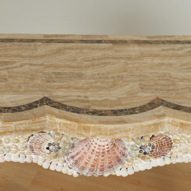 Stone Vintage Marble Top Seashell Encrusted Console Table For Sale - Image 7 of 14