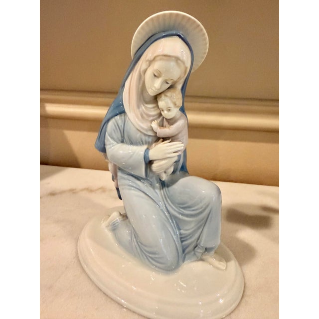 Ceramic Vintage German Porcelain Madonna and Child Figurine in Blue & White For Sale - Image 7 of 10