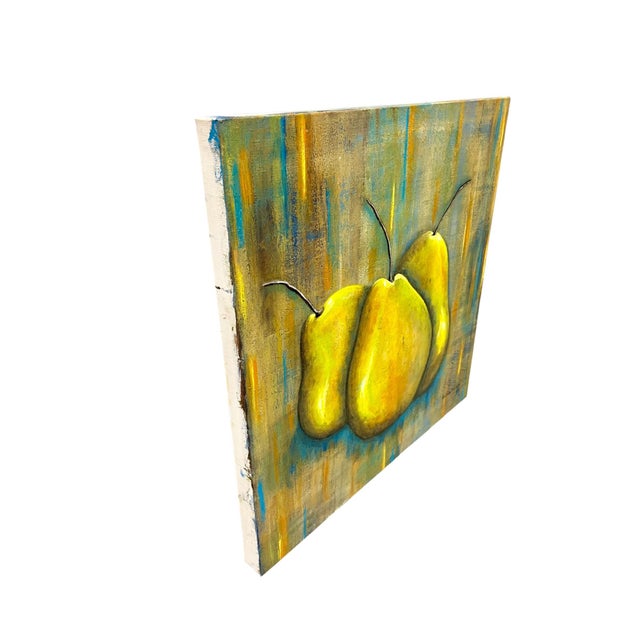 Textile Late 20th Century “Golden Pears” Abstract Still Life Painting, 24” For Sale - Image 7 of 9