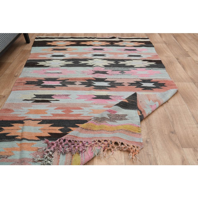 Colorful Geometric Pattern Woven Kilim Runner Rug For Sale - Image 4 of 11