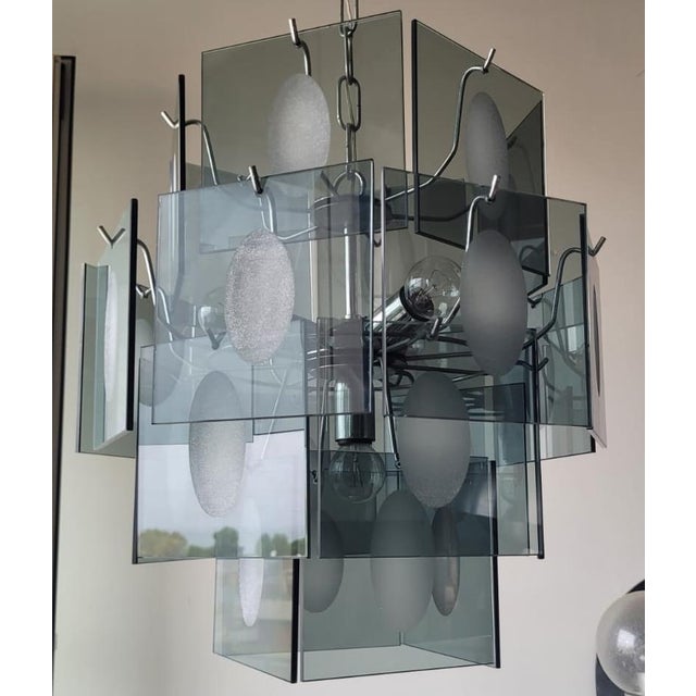 Chandelier in Smoked Murano Glass attributed to Vistosi, 1970s For Sale - Image 9 of 9