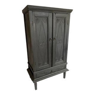 Antique Painted Black Oak Armoire For Sale
