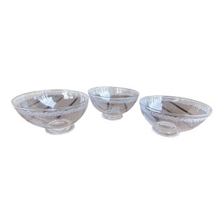 Antique English Stuart Crystal Footed Finger Bowls Nut Dishes - Set of 3 For Sale
