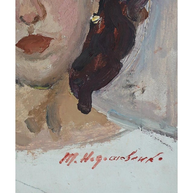 1980s Portrait Painting, Young Girl, Ukrainian Soviet Art 32-27 For Sale - Image 6 of 6