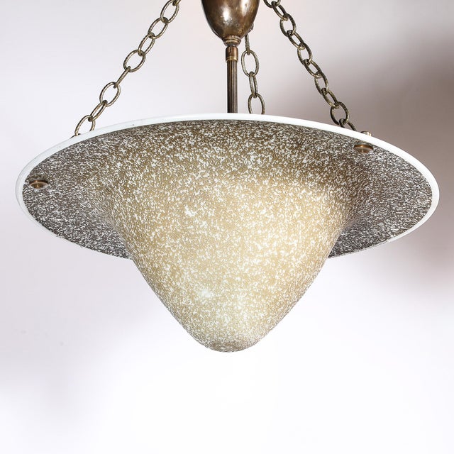 Art Deco Basin Form Acid Etched Green Gold & White Glass Pendant Signed Daum For Sale - Image 13 of 16