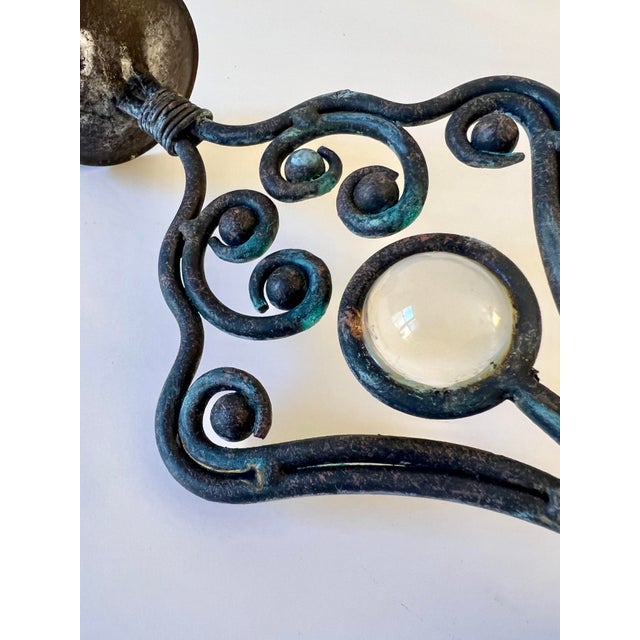 Shabby Chic Vintage Metal & Glass Taper Candle Holders - a Pair For Sale - Image 3 of 9