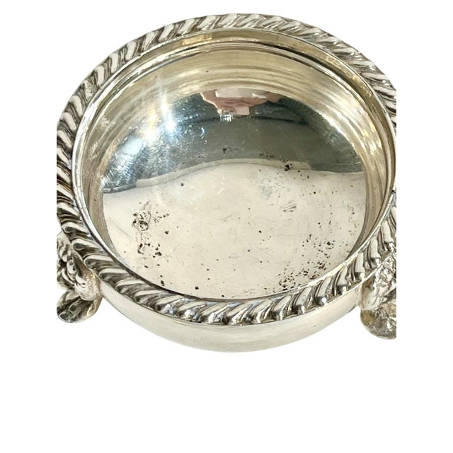 Antique Silver Plate and Cobalt Glass Salt Cellars With Lion Paw Feet - a Pair For Sale - Image 9 of 11