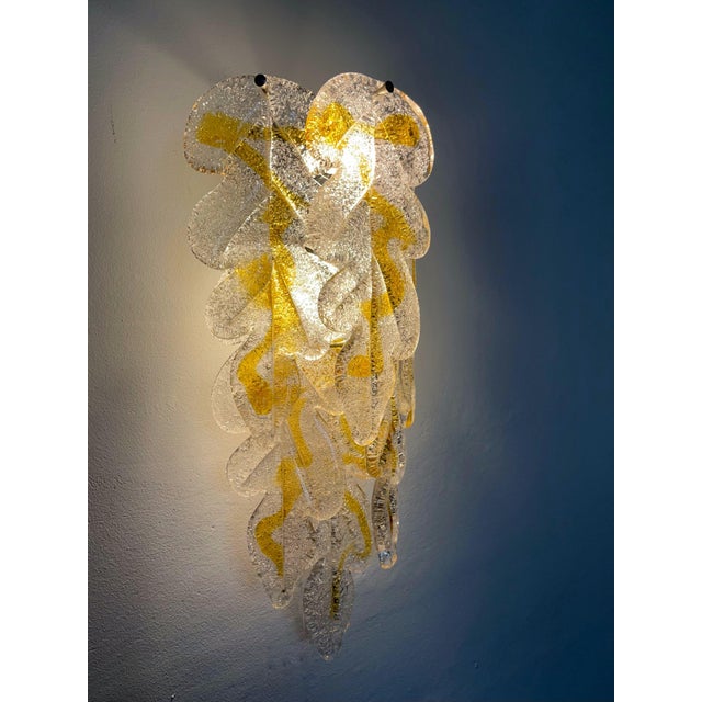 1970s Mid-Century Modern Italian Murano Leaf Glass Wall Sconces from Mazzega, 1970s, Set of 6 For Sale - Image 5 of 14