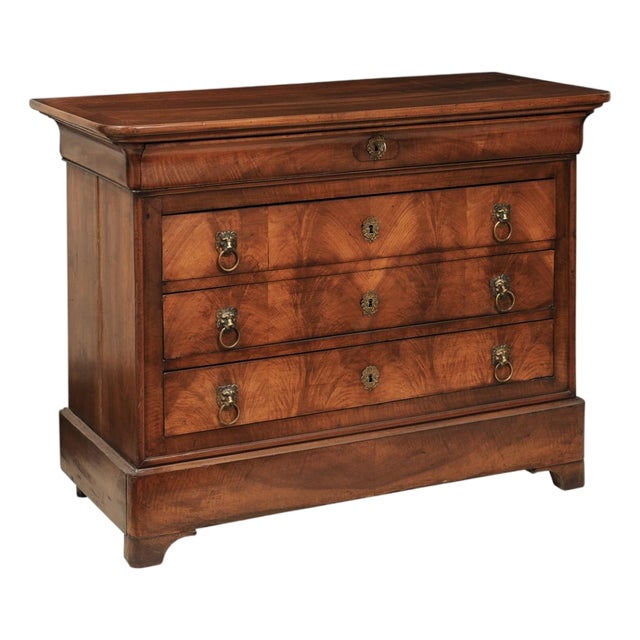 19th C. Walnut Commode With Lions Head Pulls, France For Sale