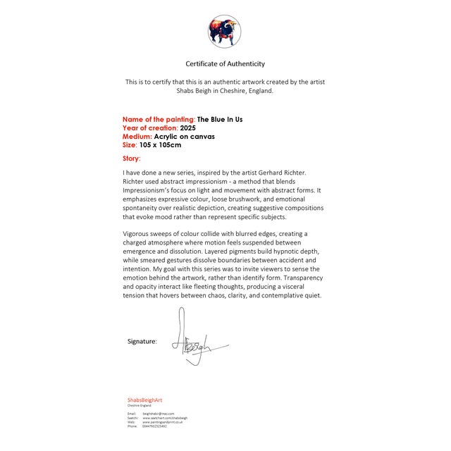 The Blue in Us Abstract Expressionism Acrylic Painting by Shabs Beigh For Sale - Image 9 of 9