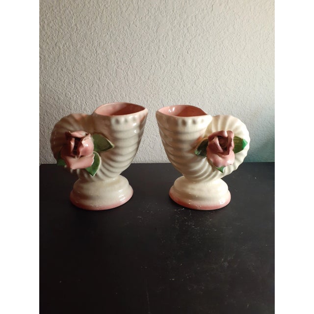 Vintage Pair of Porcelain Cornucopia Bud Vases For Sale - Image 4 of 7