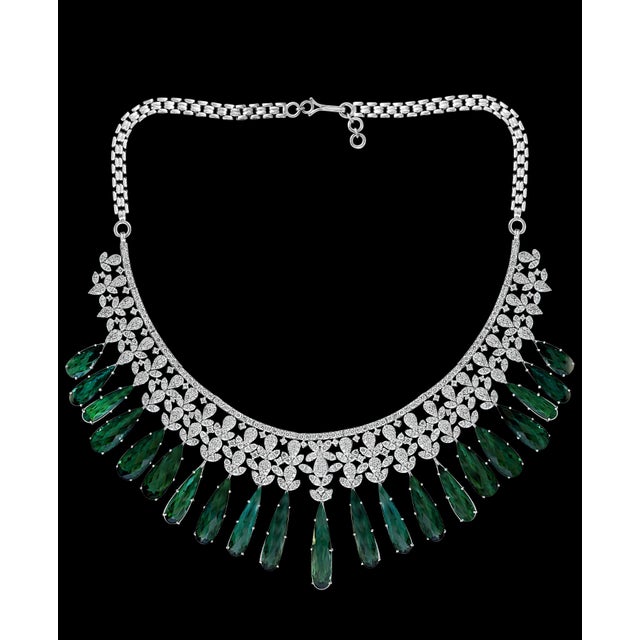 2010s 110 Carat Tear Drop Green Tourmaline and 25 Ct Diamond Necklace Suite 18 K Gold For Sale - Image 5 of 18