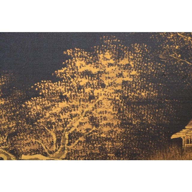 1960s Shōwa Era Japanese Monochrome Byobu Screen on Black Silk Background For Sale - Image 10 of 15