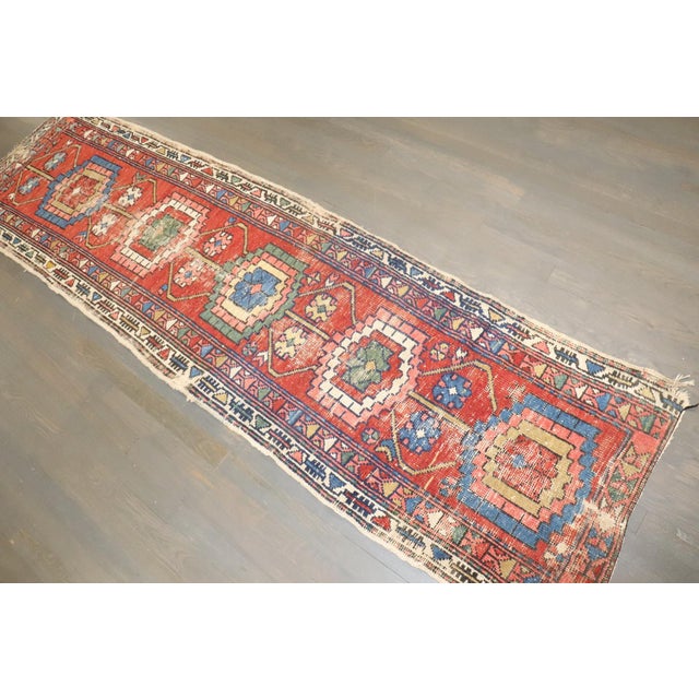 Persian Narrow Distressed Antique Persian Heriz Runner rug no.j4186 For Sale - Image 3 of 7