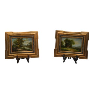 Pair of Oil on Board Landscape Paintings - Signed For Sale