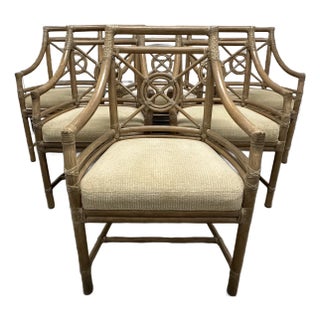 McGuire Rattan Target Dining Chairs- Set of 6 For Sale