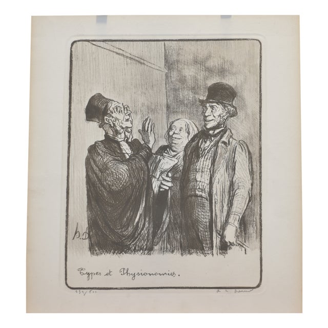 Types et Physiognomies, Honore Daumier, Circa 1855, Lithograph Under Glass For Sale