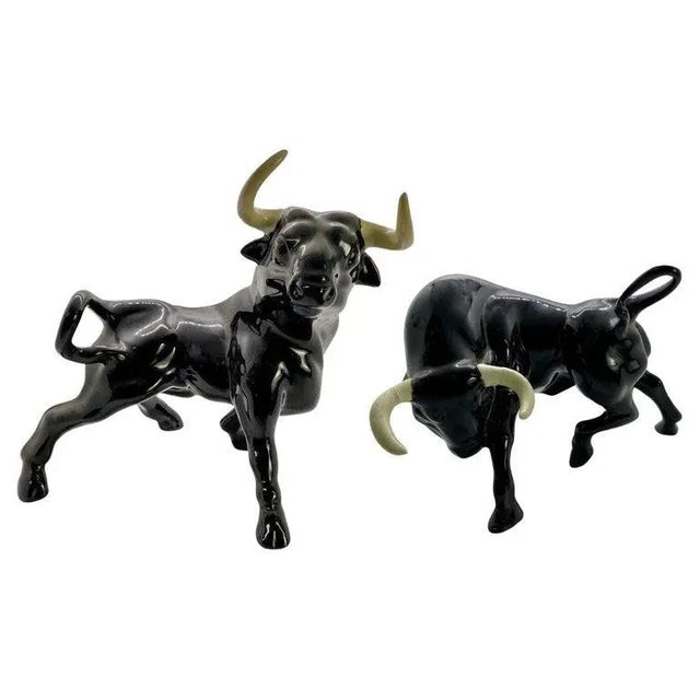 1950's Ceramic Black Bull Figurine With White Horns, a Pair For Sale - Image 13 of 13