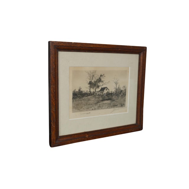 Realism Antique George William Bohde Suburban Shanty Cottage Pond Landscape Etching 14" For Sale - Image 3 of 9