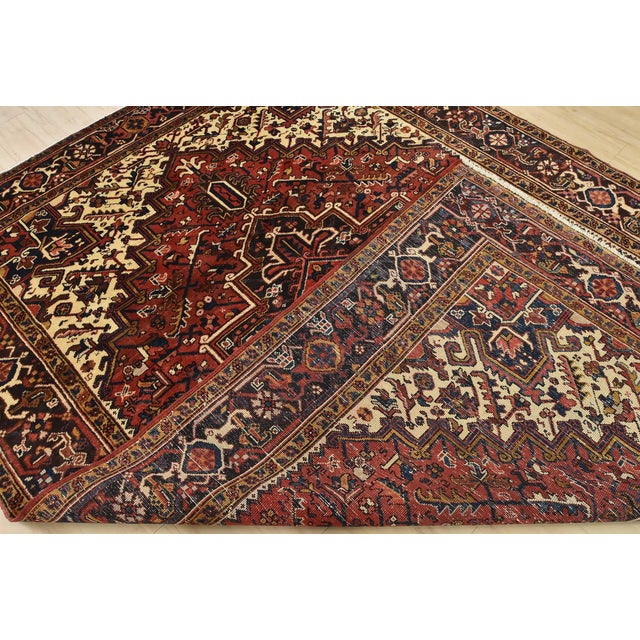 Heriz Rug 7’8” X 10’6” Red Wool Vintage Tribal Hand-Knotted Oriental Carpet For Sale - Image 14 of 15