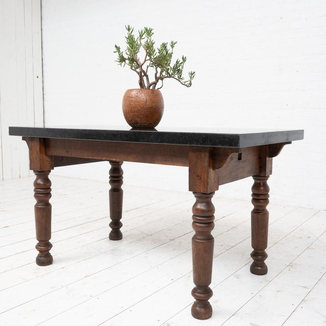 Antique French Oak and Stone Console Table, 1880 For Sale - Image 3 of 12
