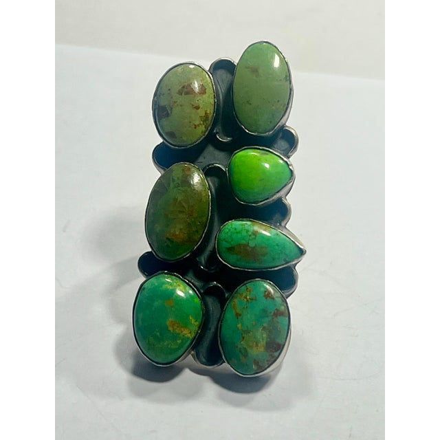 Native American Native American Statement Ring Sterling Silver Turquoise For Sale - Image 3 of 8