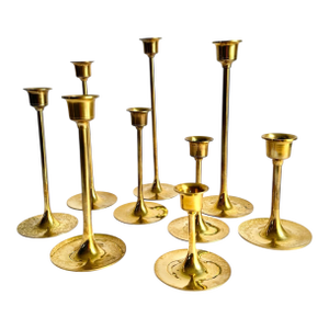 MCM Brass Graduated Tulip Style Candlestick Holders Vintage Taper Candle Holders Set of 9