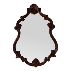 Vintage Rococo Style Ornately Carved Mahogany Wood Wall Mirror