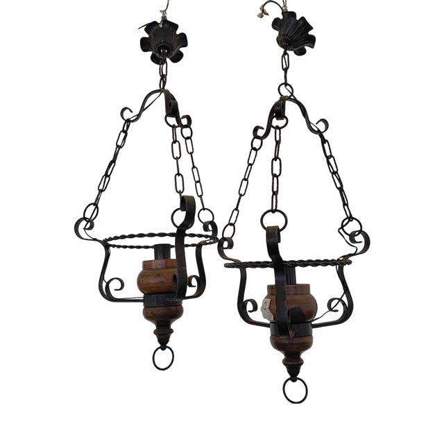 Wooden and Metal Pendants, 20th Century, Set of 2 For Sale