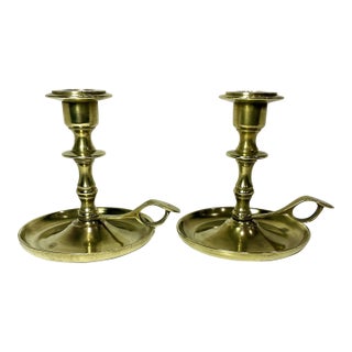 Pair of Vintage Brass Chamberstick Candlestick Holders For Sale