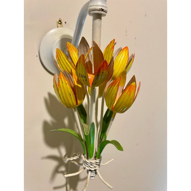 Pair Vintage Italian Tole Painted Tulip Sconces For Sale - Image 4 of 12