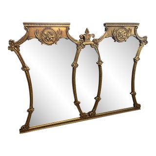 Mid 20th Century Hollywood Regency Gold Ornate Double Mantle Mirror For Sale