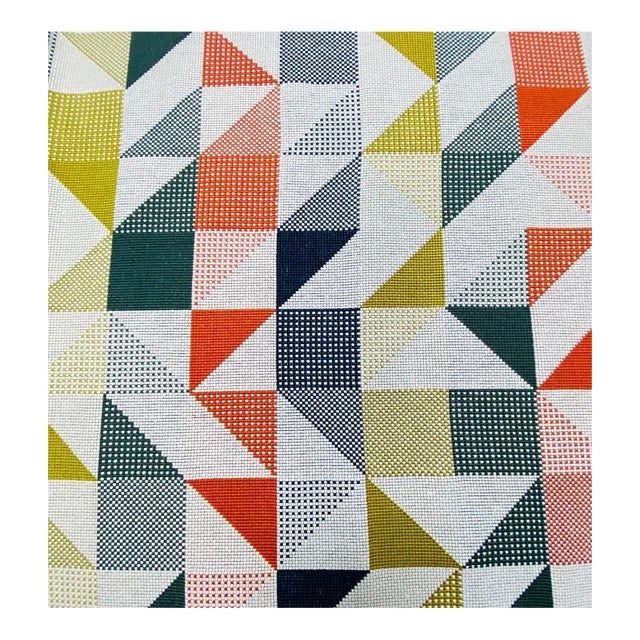 Pollack Jockey Derby Navy Olive Off White Orange Abstract Geometric Water & Stain Resistant Upholstery Fabric For Sale