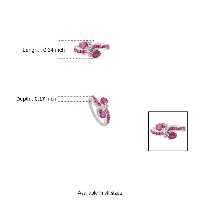 Exquisite Pure 925 Silver Ruby Bypass Ring With Diamond - Size 6 For Sale - Image 9 of 10