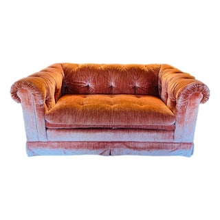 1980s Henredon Schoonbeck Peach Velvet Tuxedo Sofa For Sale