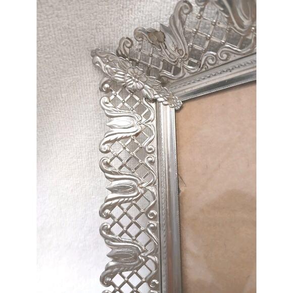 Silver 60s Ornate Filigree Silver Metal Picture Frame 8.5"x7" Edwardian Granny W Stand For Sale - Image 8 of 12